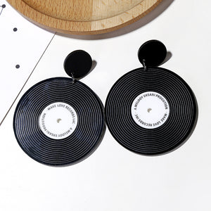 Record Earrings - Black